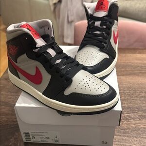 Air Jordan 1 Mid Black Red Sneakers